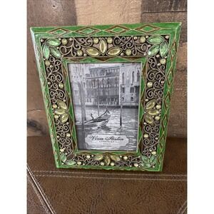 Viva Italia 3.5x5 Picture Frame Green Enamel Bejeweled Venetian Style Vintage
